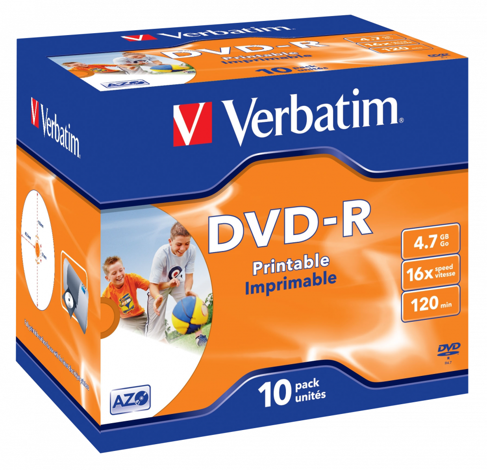Verbatim DVD-R 4,7 GB 16x printbar – 10-pakning (jewel case)