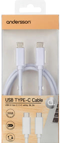 Andersson USB-C til USB-C kabel 1 m, USB 3.1 Gen 2 10 Gbit/s, 3 A (hvit) – produktbilde