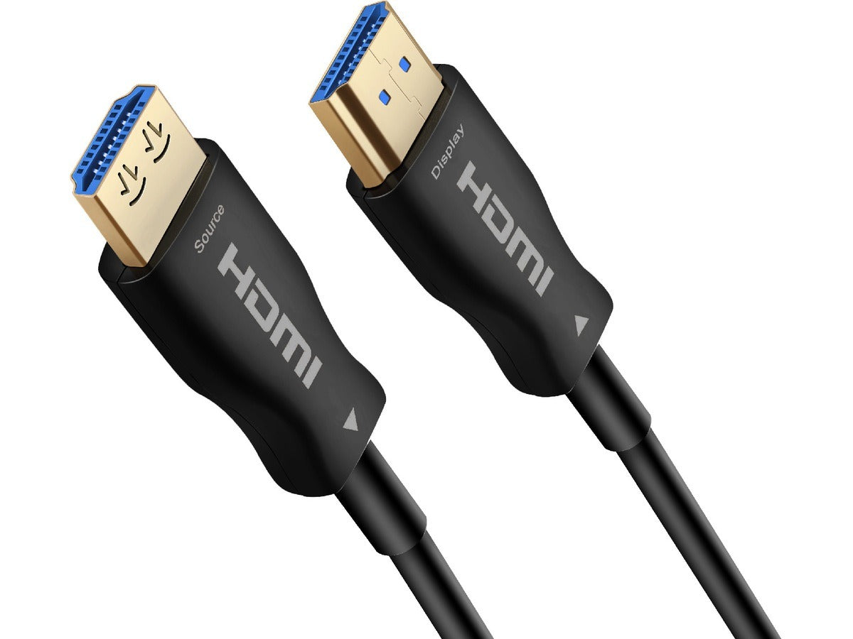 Aktiv optisk HDMI-kabel (AOC) 20 m, sort, med plugger merket Source og Display