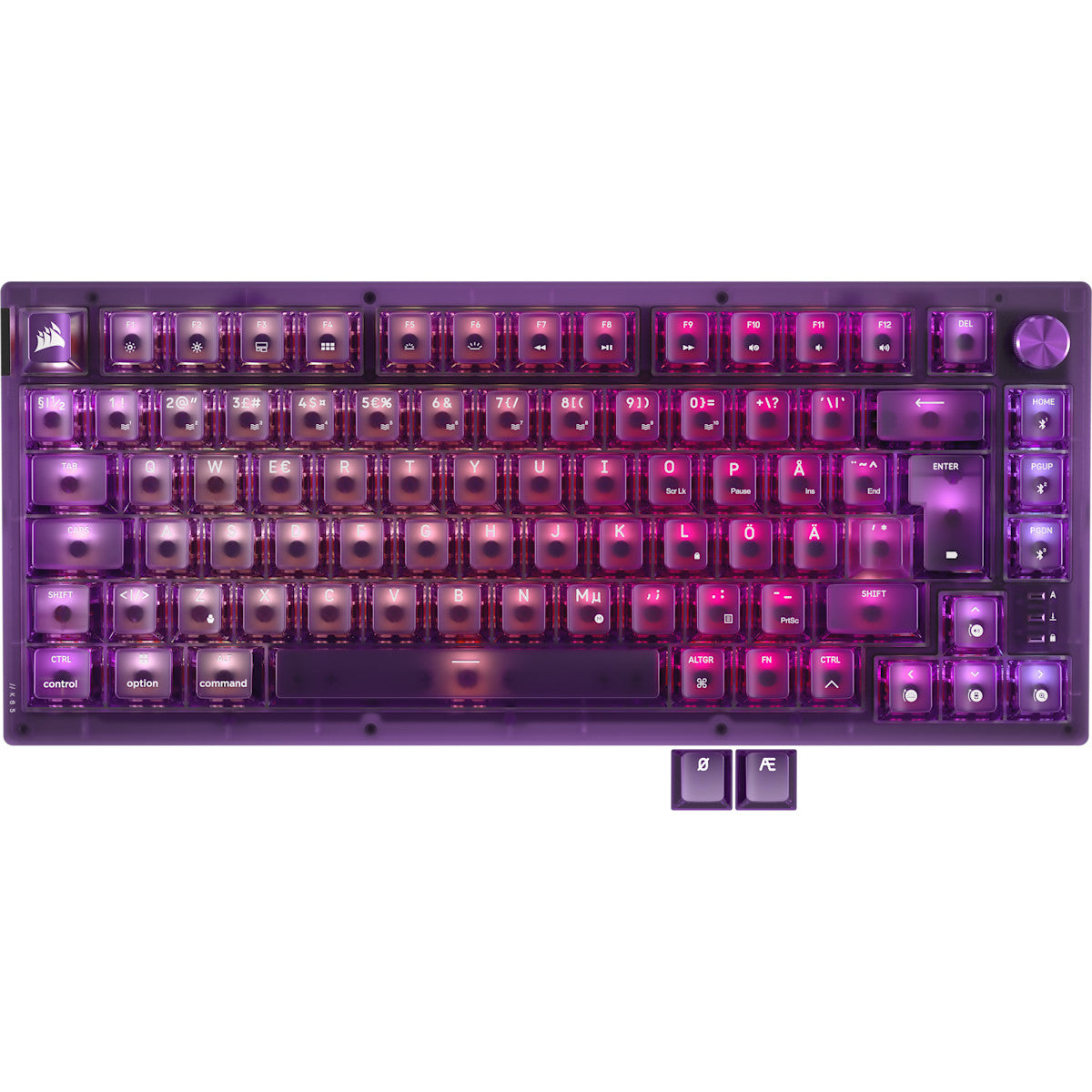 Corsair K65 Plus Wireless 75 % gamingtastatur – Atomic Purple, nordisk